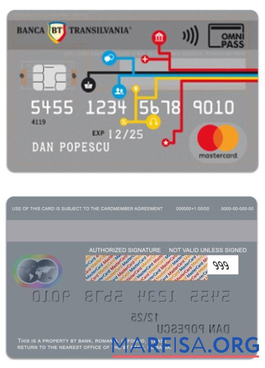 Realistic Romania BT Bank Omnipass mastercard template